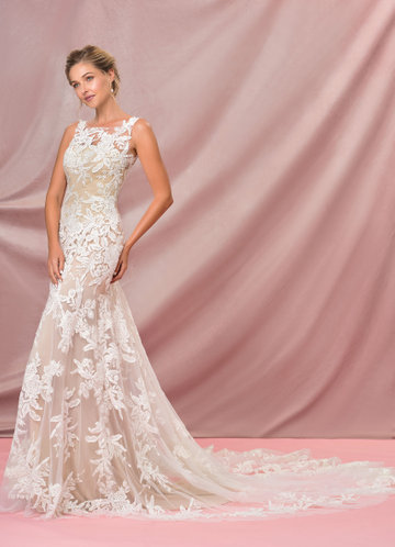 Azazie Judith Vestidos de Novia Vestido de Blanco Diamante Nude de Tul de Corte Sirena con Lentejuela image1