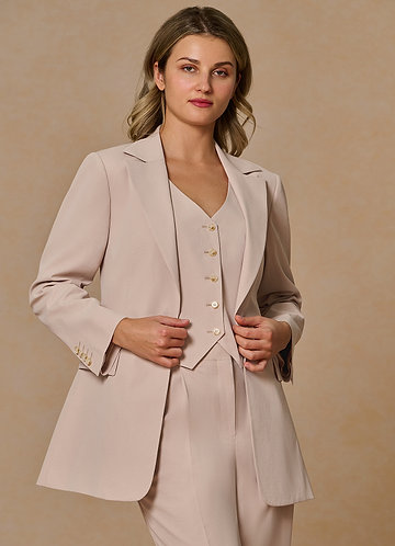 front Margaret Tan Cotton Linen Blend Blazer