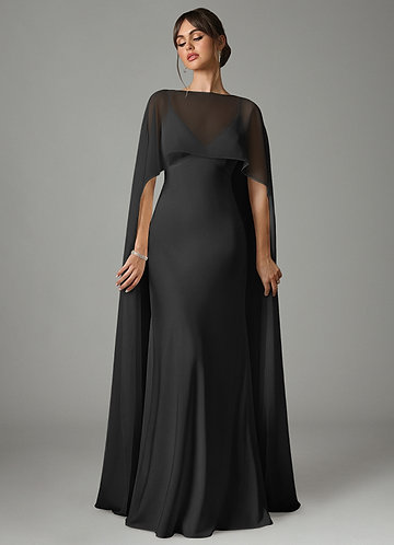 Azazie Stefania Bridesmaid Dresses Black A-Line Stretch Satin Dress image1