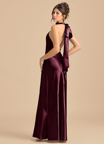 Azazie Velli Brudtärneklänningar Klä av Tubklänning i Metallisk satin Hög hals Cabernet image1