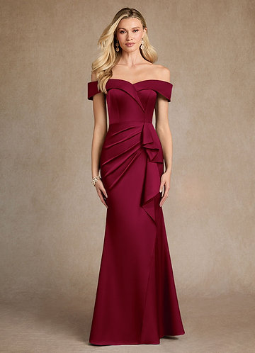 Azazie Laredo Vestidos de Madre de la Novia Vestido de Borgoña de Satén Elástico de Sirena con Vestidos sin tirantes image1