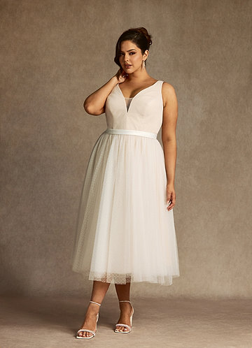 Azazie Windsor Wedding Dresses Diamond White Champagne A-Line Bow Tulle Dress image1