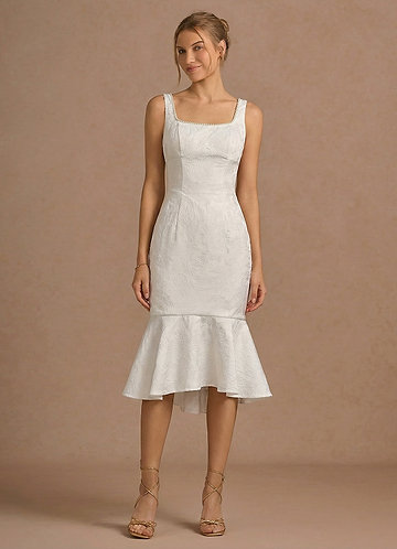 Bellissima White Jacquard Midi Mermaid Graduation Dress image1