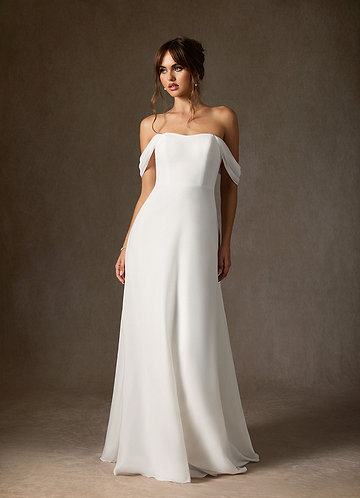 Azazie Ava Wedding Dresses Diamond White A-Line Off the Shoulder Stretch Chiffon Dress image1