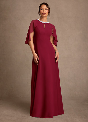 Azazie Winnifred Mother of the Bride Dresses Vestido Borgonha de Chiffon de Linha A com Frisado image1
