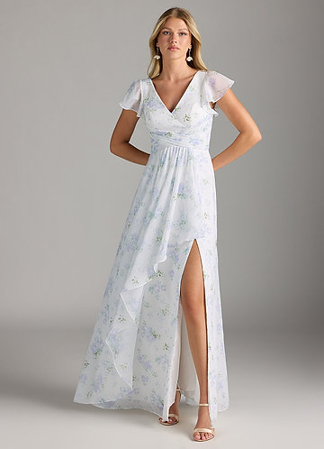 Blue Floral Bridesmaid Dresses, Blue Vintage Patterned Dress | Azazie