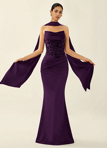 Melisande Viola Scuro Abito da ballo a sirena con corsetto scintillante e allacciatura sulla schiena. image1