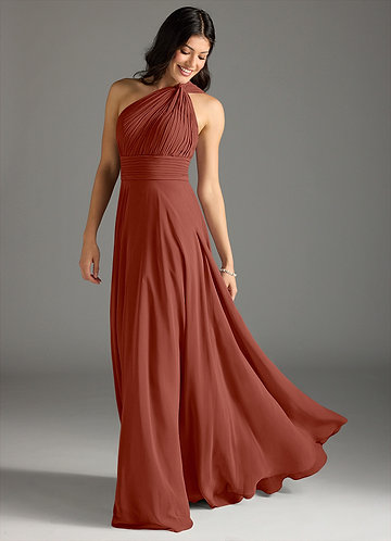 Azazie Charlize Bridesmaid Dresses Auburn A-Line One Shoulder Chiffon Dress image1