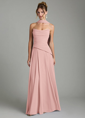 Azazie Gabriela Bridesmaid Dresses Powder Pink A-Line Corset Chiffon Dress image1