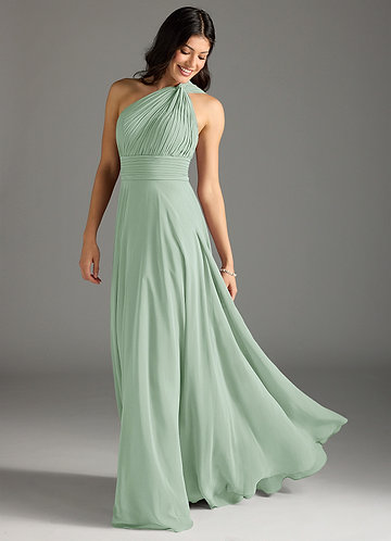 Azazie Charlize Bridesmaid Dresses Agave A-Line One Shoulder Chiffon Dress image1