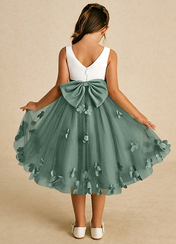 Azazie Sprout Flower Girl Dresses Eucalyptus A-Line Bow Tulle Dress image1 0