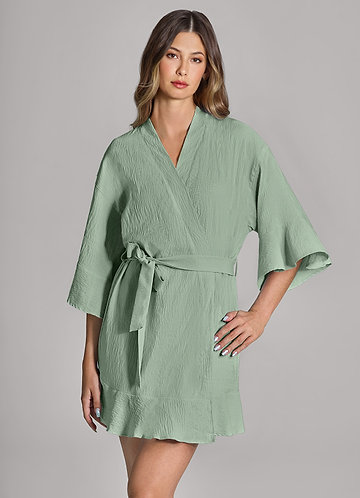 front Matching Color Ruffled Cloud-Soft Robe