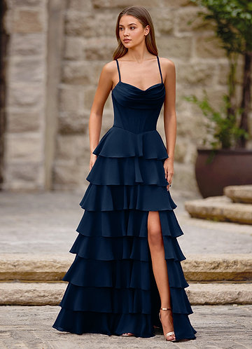 Rhythm Navy Ruffled A-line Prom Dress image1