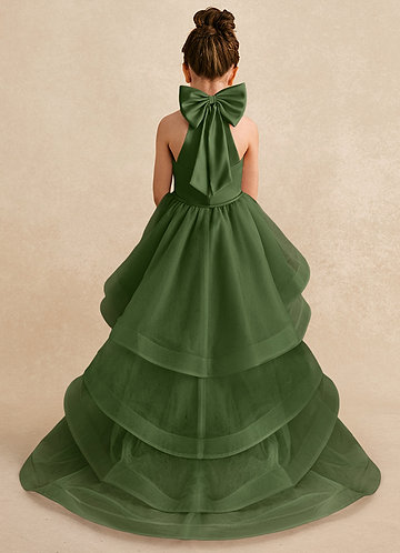 Azazie Bev Flower Girl Dresses Olive A-Line Convertible Tulle Dress image1