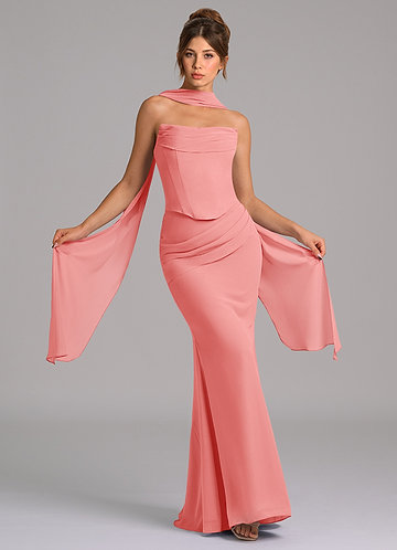 princess polly baby blue dress Azazie Dottie Stretch Satin Coral Bridesmaid Dresses Custom Size