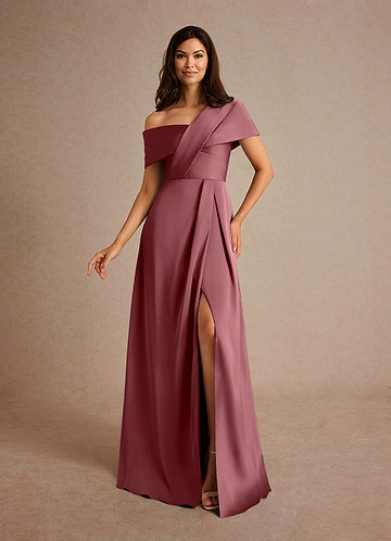 Azazie Milton Mother of the Brides Dresses Desert Rose A-Line Pleated Stretch Satin Dress image1