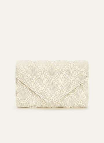 front Scalloped Pearl Embellished Envelope Clutch