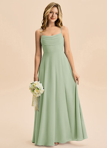 Azazie Bear Junior Dusty Sage A-Line Pleated Chiffon Dress image1