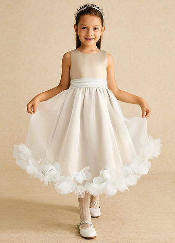 Azazie Stardust Flower Girl Dresses Champagne A-Line Sleeveless Organza Dress image1