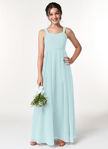 Azazie Simoan Junior Abito A-Line in Chiffon Scollo a Cuore Sea Glass image1