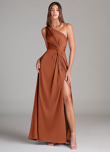 Azazie Brooke Robes Demoiselle d'honneur Robe Trapèze en Satin extensible Ue épaule Rose De Cèdre image1