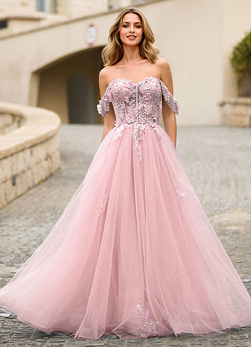 Eleanor Pink 3D Floral Lace Prom Dress image1