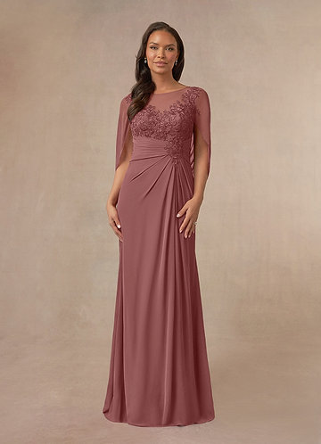 Azazie Hera Vestidos de Madre de la Novia Vestido de Rosa Del Desierto de Gasa de Corte En A con Capa de encaje image1