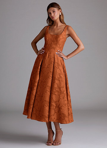 Burnt Orange Midi Bridesmaid Dresses | Azazie DE