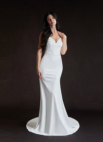 Azazie Kita Wedding Dresses Diamond White Mermaid Lace Stretch Crepe Dress image1