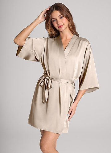 front Matching Color 2-Piece Satin Robe and Slip Set