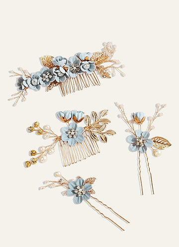 front Blue Floral Hair Comb Set