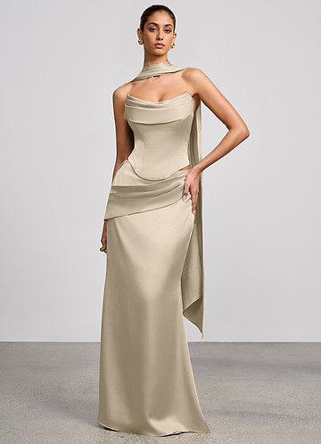 Calista Champagne Luminous Satin Maxi Dress image1