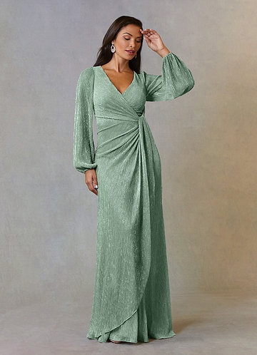 Azazie Sterling Mother of the Brides Dresses Aquamarine A-Line Ruched Metallic Mesh Dress image1