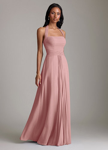 Azazie Clarisa Vestidos Dama de Honor Vestido de Rosa Polvorienta de Gasa de Corte en A con Plisado image1