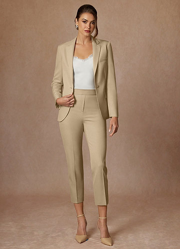 front Kennedy Champagne Structured Stretch Pants Suit