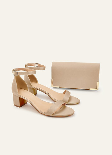 front Matching Color Matte Satin Block Heel Sandals & Envelope Clutch Set