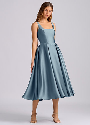 Blue Tea Length Bridesmaid Dresses | Azazie UK Blue Tea Length Bridesmaid Dresses | Azazie UK