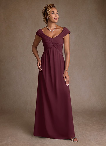 Azazie Myrtle Robe Mère de la Mariée & du Marié Robe Trapèze en Mousseline de soie Plissée Cabernet image1