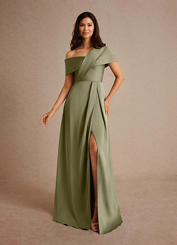 Azazie Milton Mother of the Brides Dresses Pistachio A-Line Pleated Stretch Satin Dress image1 0