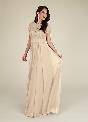 Azazie Annette Mother of the Brides Dresses Champagne A-Line Lace Chiffon Dress image1