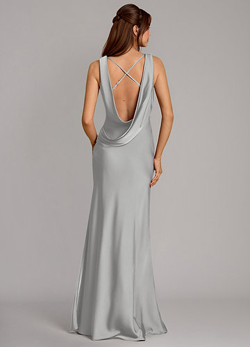 Azazie Cheryl Bridesmaid Dresses Vestido Prata de Cetim elástico de sereia image1