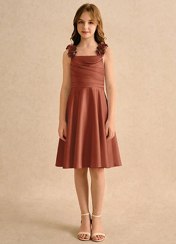 Azazie Resa Girls Formal Kukkaistyttöjen mekot A-linja Pliseerattu Matta satiini Polvipituinen Pukeutua image1