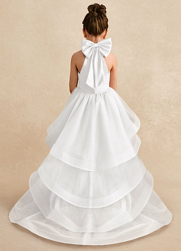 Azazie Bev Blumenkinder Kleider A-Linie Cabrio Tüll Kleid Weiß image1