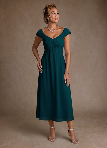 Azazie Mirta Robe Mère de la Mariée & du Marié Robe Trapèze en Blumen-Burnout Plissée Vert Pin image1