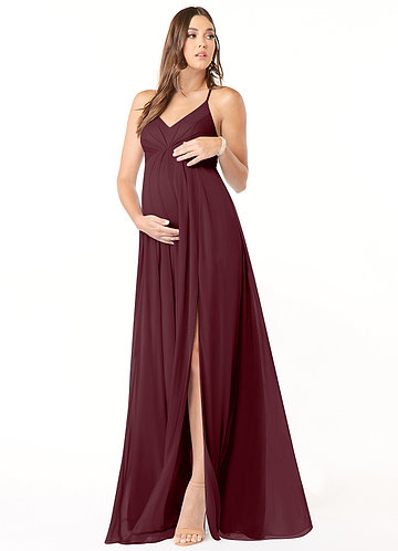 Azazie Annabelle Vestidos de dama de honor de maternidad Vestido de Corte En A Cuello en V plisado Hasta el suelo Malla image1