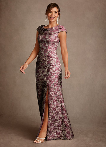 Azazie Irvine Robe Mère de la Mariée & du Marié Robe Trapèze en Jacquard Floral Plissée Cabernet image1