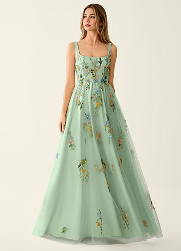 Saofire Light Green Colorful embroidered flowers Prom Dress image1