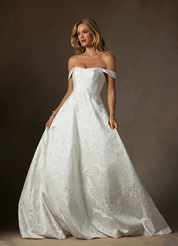 Azazie Amaya Wedding Dresses Antique White Ball-Gown Strapless Floral Jacquard Dress image1