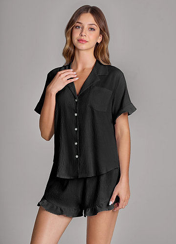front Matching Color Ruffled Cloud-Soft Pajama Set