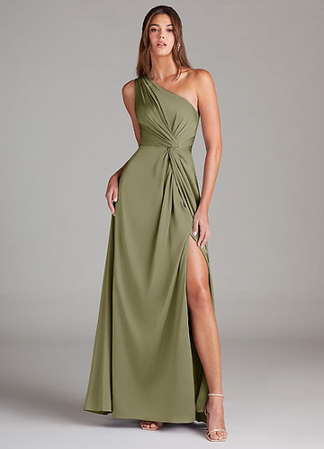 Azazie Brooke Bridesmaid Dresses Pistachio A-Line One Shoulder Stretch Satin Dress image1